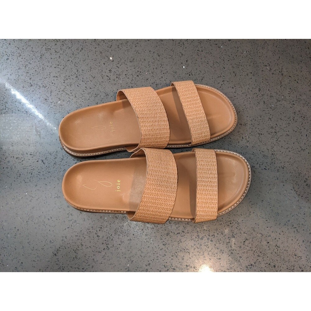Joie Nimble Slide Sandals Women’s 10 Brown Tan Strappy Rattan Flats
